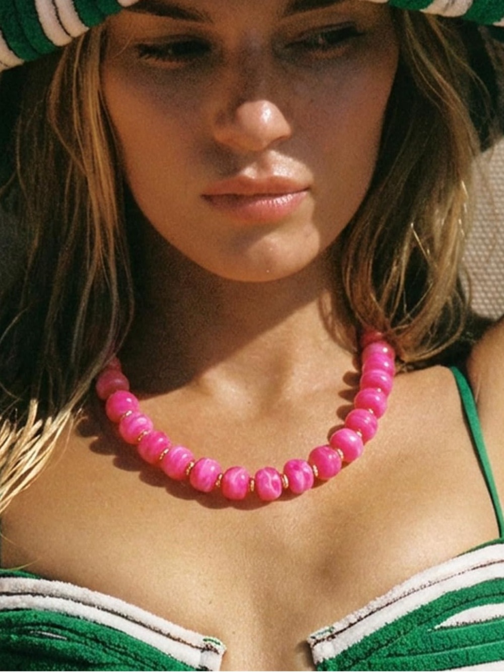 Anthropologie Hot Pink Bead Necklace